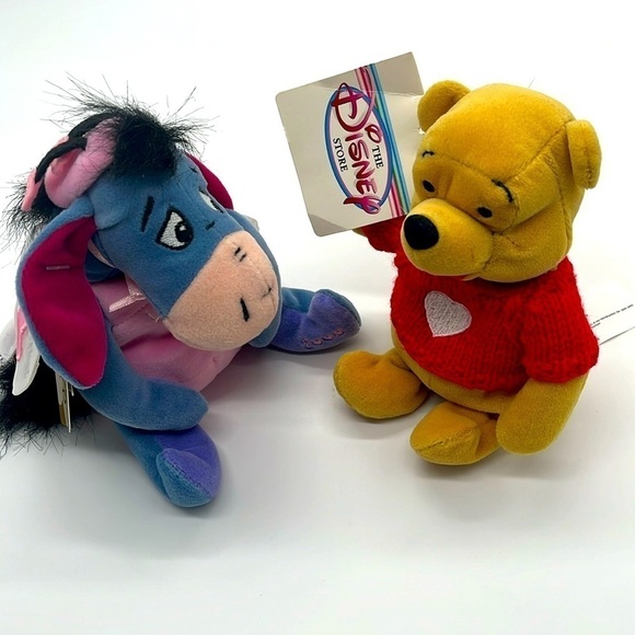 NWT Disney Valentines Plush Winnie Pooh Red Sweater + Love Bug Eeyore Stuffed - Picture 1 of 16